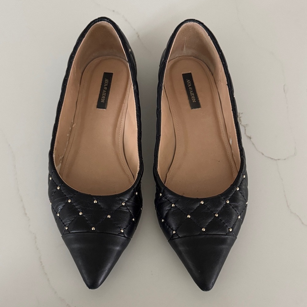 Black Quilted Flats with Gold Accents
